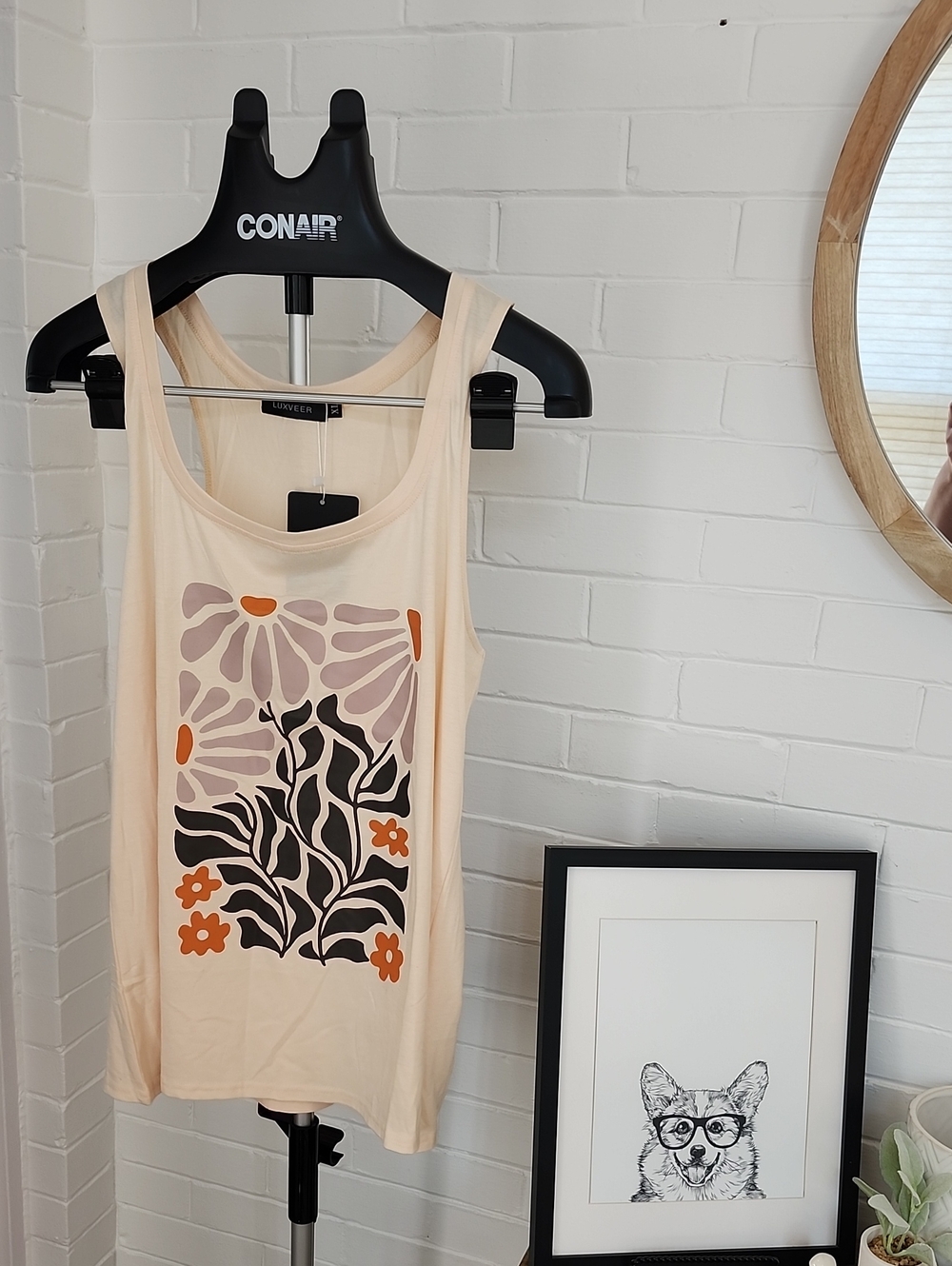 Cream Tank with Floral Print, Xl